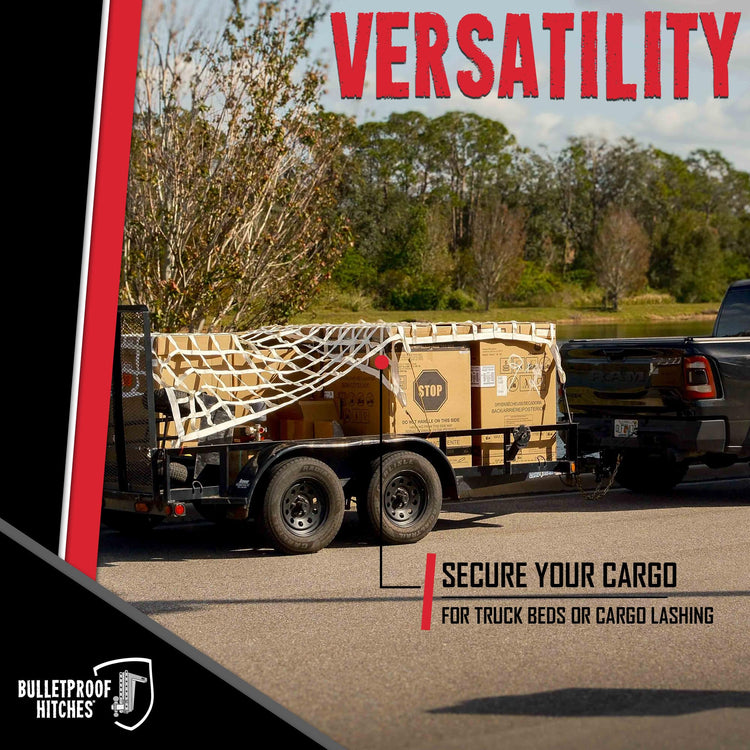 BulletProof Hitches - Heavy Duty Cargo Net Rated to 2,200 lbs - 84" x 84", White - Cargo Netting for Truck Bed, Trailers, and Utility Haulers