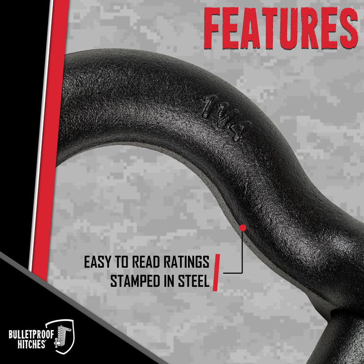 Bulletproof 1-1/4" D-Ring Shackle 18 Ton Working Load Limit - Heavy Duty Recovery Shackle with 1-3/8" Threaded Pin - Forged Steel - Black Powder Coat Finish