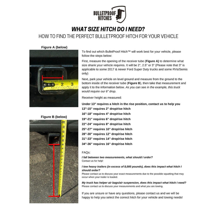 BulletProof Hitches 2.0" Adjustable Heavy Duty (22,000lb Rating) 14" Drop/Rise Trailer Hitch with 2" and 2 5/16" Dual Ball (Black Textured Powder Coat, Solid Steel)