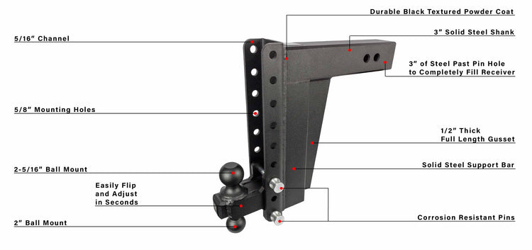 BulletProof 3.0" Extreme Duty 12" Drop/Rise Hitch