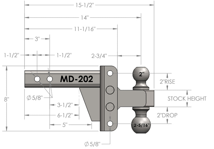 BulletProof 2.0" Medium Duty 2" Drop/Rise Hitch