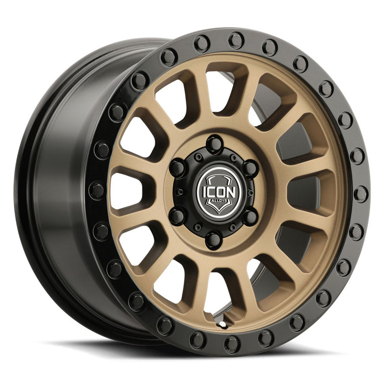 ICON Alloys Hulse, Satin Bronze w/ Gloss Black Lip & Bolts, 18 x 9 / 6 x 5.5, 25mm Offset, 6" Backspace