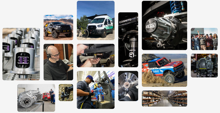 Collage of images featuring vehicles, equipment, and people in various settings.