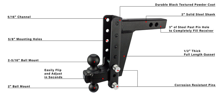 BulletProof 2.0" Heavy Duty 8" Drop/Rise Hitch