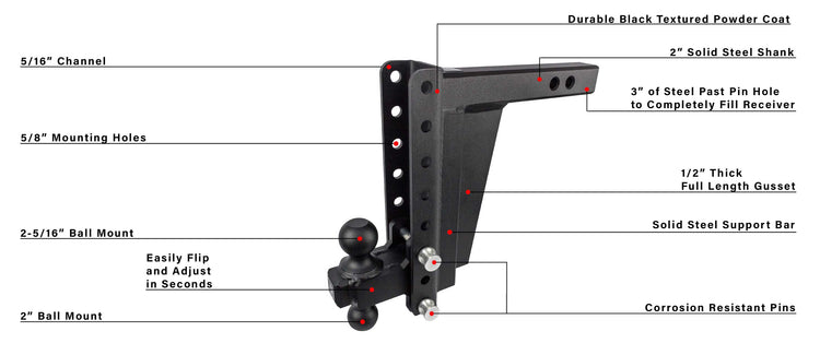BulletProof 2.0" Extreme Duty 10" Drop/Rise Hitch