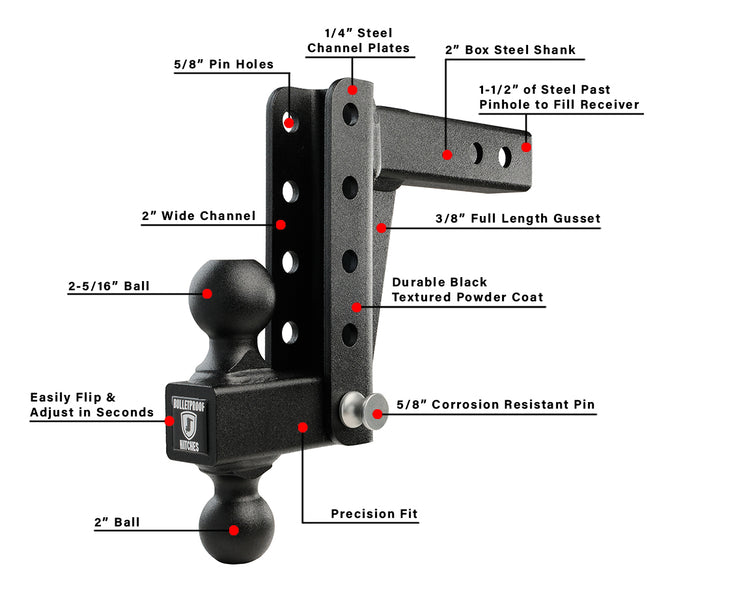BulletProof 2.0" Light Duty 6" Drop/Rise Hitch