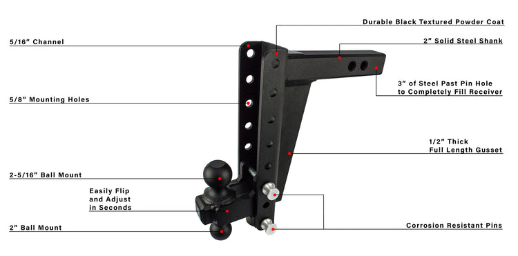 BulletProof 2.0" Heavy Duty 10" Drop/Rise Hitch