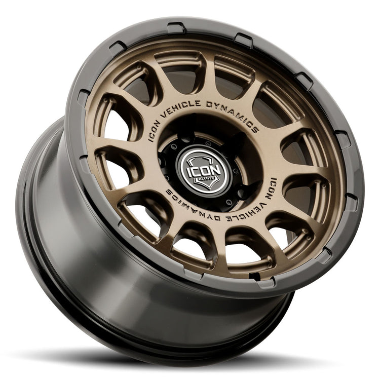 ICON Alloys Rancho, Satin Bronze w/ Gloss Black Lip, 17 x 8.5 / 6 x 5.5, 0mm Offset, 4.75" Backspace