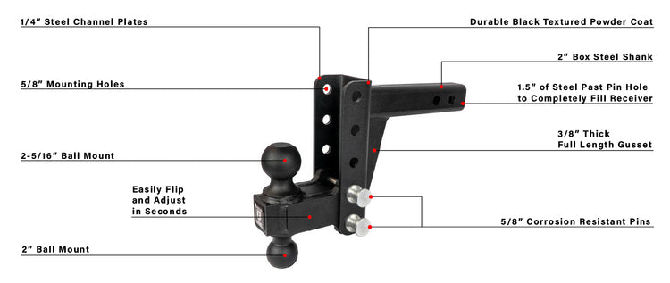 BulletProof 2.0" Medium Duty 4" Drop/Rise Hitch