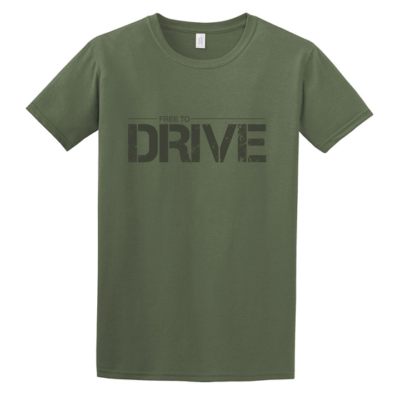 USA Standard Gear Softstyle Tee - Military Green – Free to Drive w/USA Flag, Extra Large