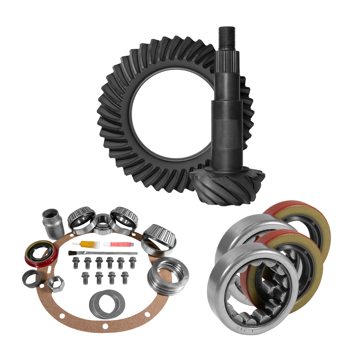 8.2" GM 3.55 Rear Ring & Pinion, Install Kit, 2.25" OD Axle Bearings & Seals