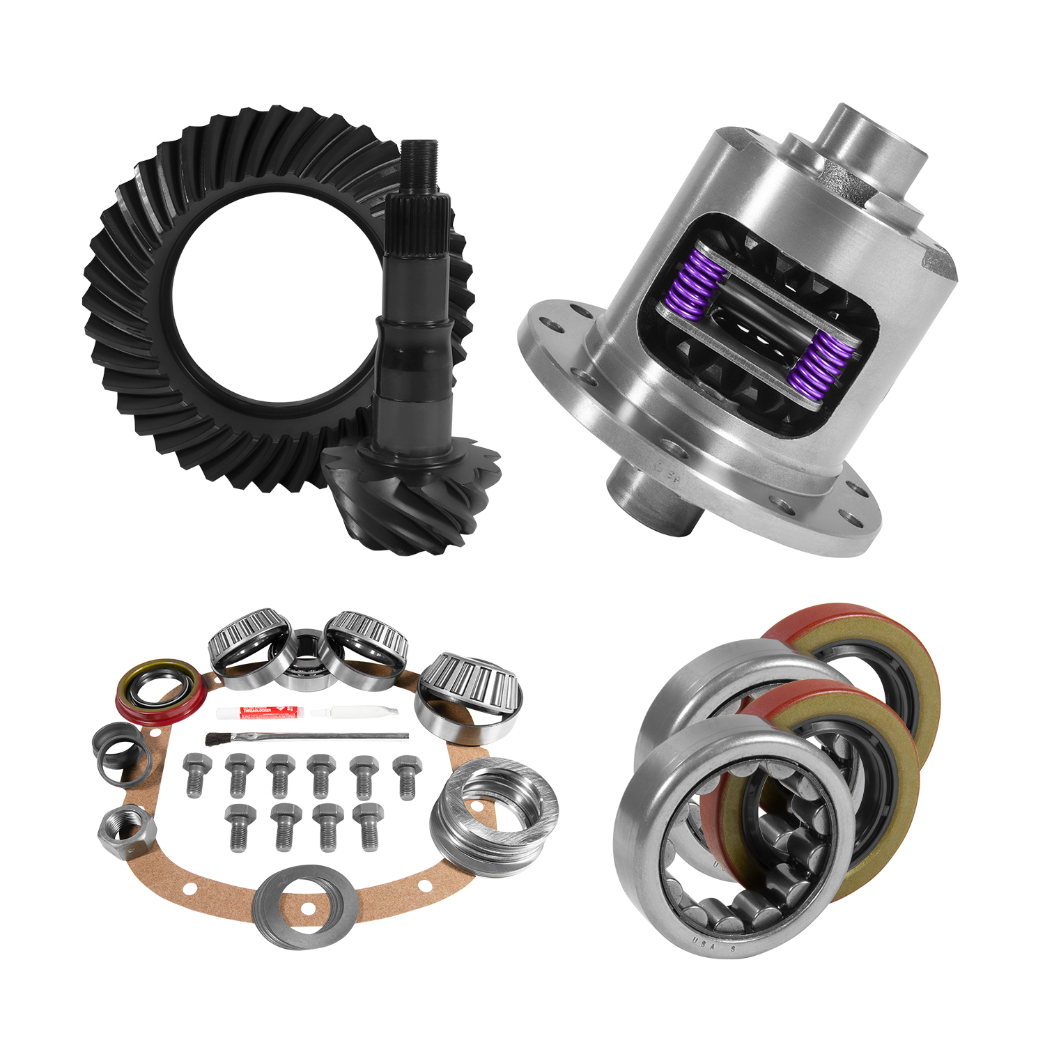 7.5" GM 3.23 Rear Ring & Pinion, Install Kit, 26spl Posi, 2.25" Axle Bearings 