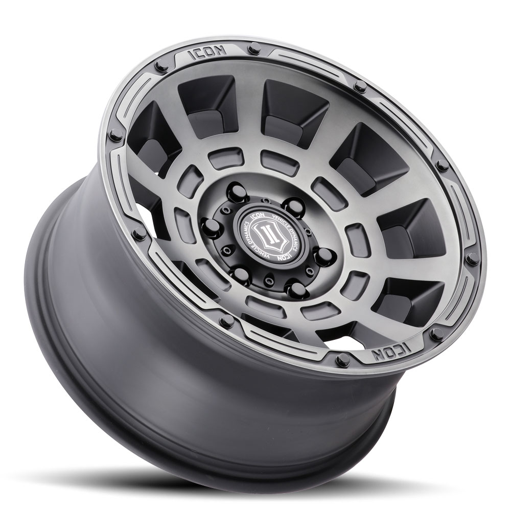 ICON Alloys Thrust, Smoked Satin Black, 17 x 8.5 / 5 x 4.5, 0mm Offset, 4.75" BS