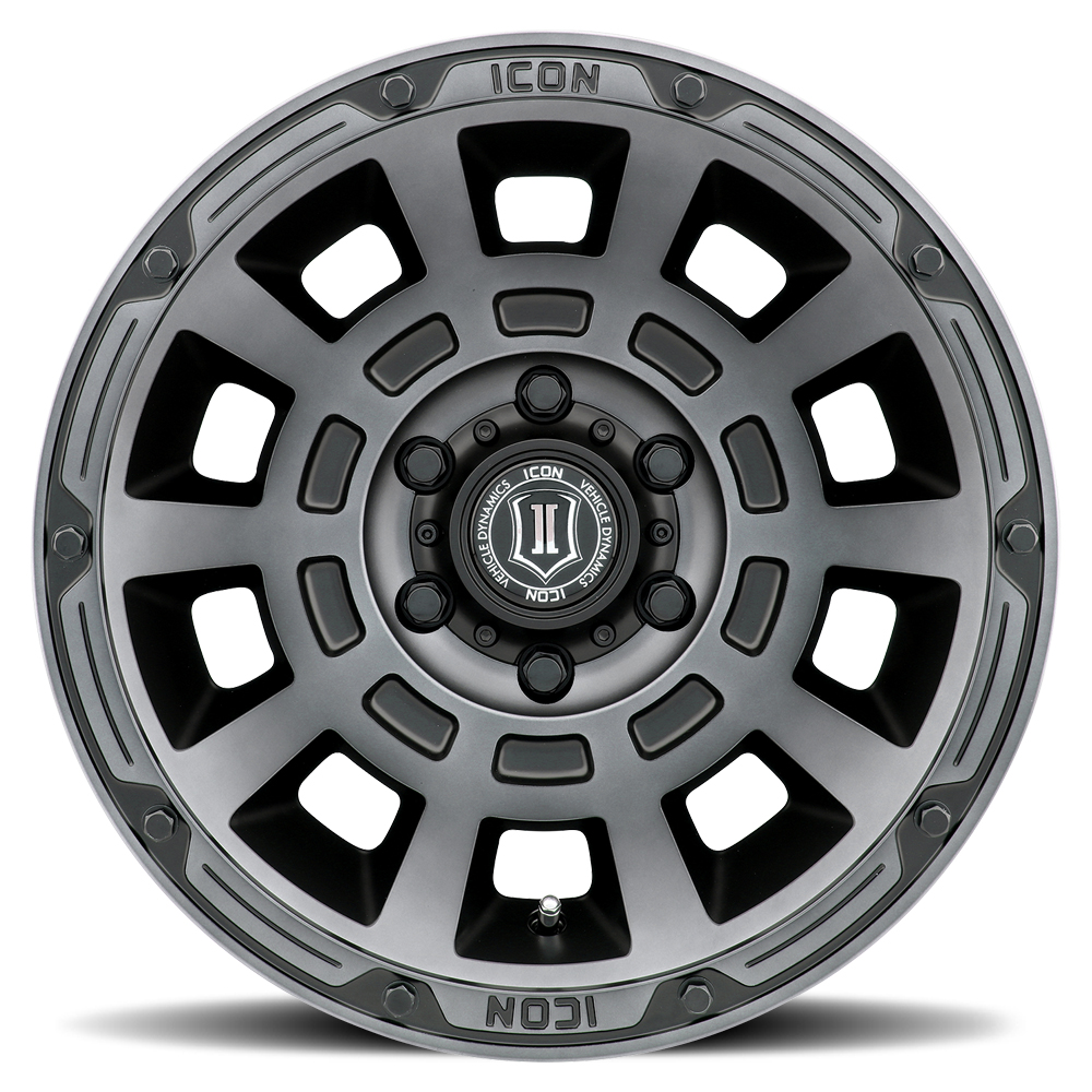 ICON Alloys Thrust, Smoked Satin Black, 17 x 8.5 / 5 x 4.5, 0mm Offset, 4.75" BS