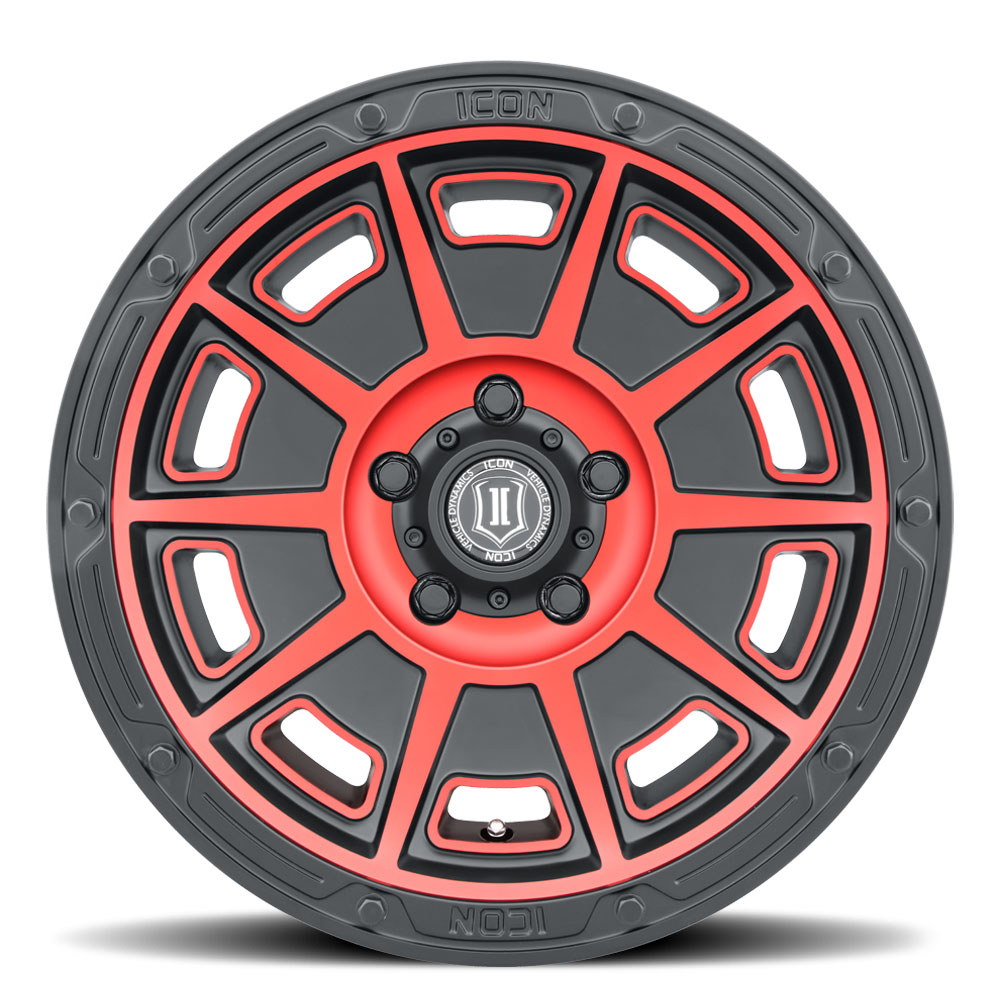 ICON Alloys Victory, Satin Black w/Red, 17 x 8.5 / 5 x 4.5, 0mm Offset, 4.75" BS