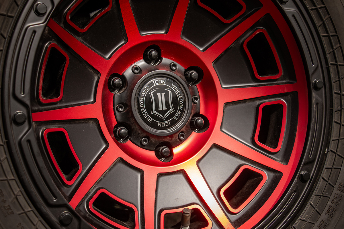 ICON Alloys Victory, Satin Black w/Red, 17 x 8.5 / 5 x 4.5, 0mm Offset, 4.75" BS