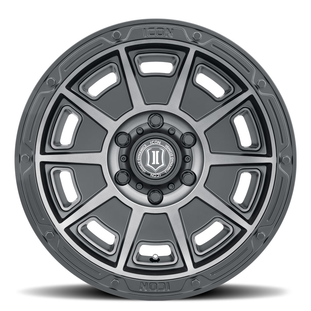 ICON Alloys Victory, Smoked Satin Black, 17 x 8.5 /5 x 4.5, 0mm Offset, 4.75" BS