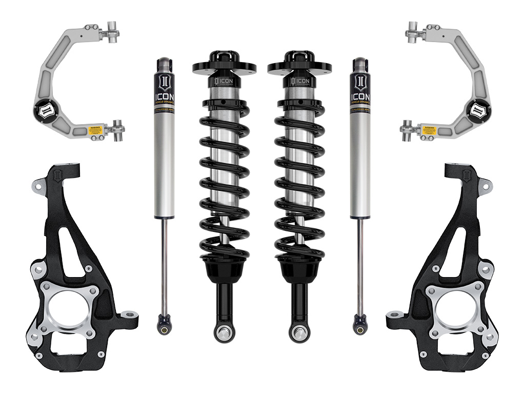 ICON 2021-2023 Ford F-150 4WD, 3.5-4.5" Lift, Stage 1 Suspension System, Billet UCA