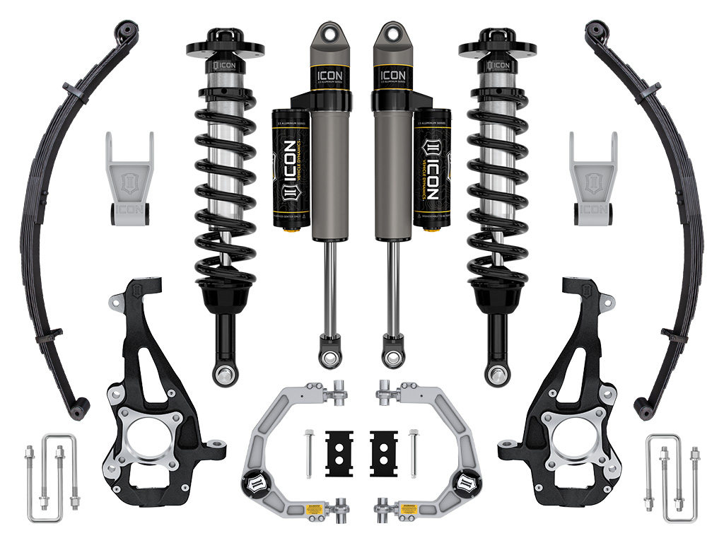 ICON 2021-2024 Ford F-150 4WD, 3.5-4.5" Lift, Stage 2 Suspension System, Billet, w/ Leaf Packs