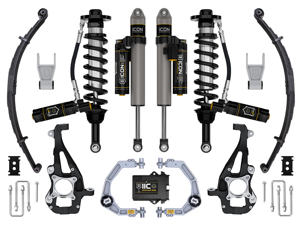 ICON 2021-2024 Ford F-150 4WD, 3.5-4.5" Lift, Stage 5 Suspension System, Billet, w/ Leaf Packs