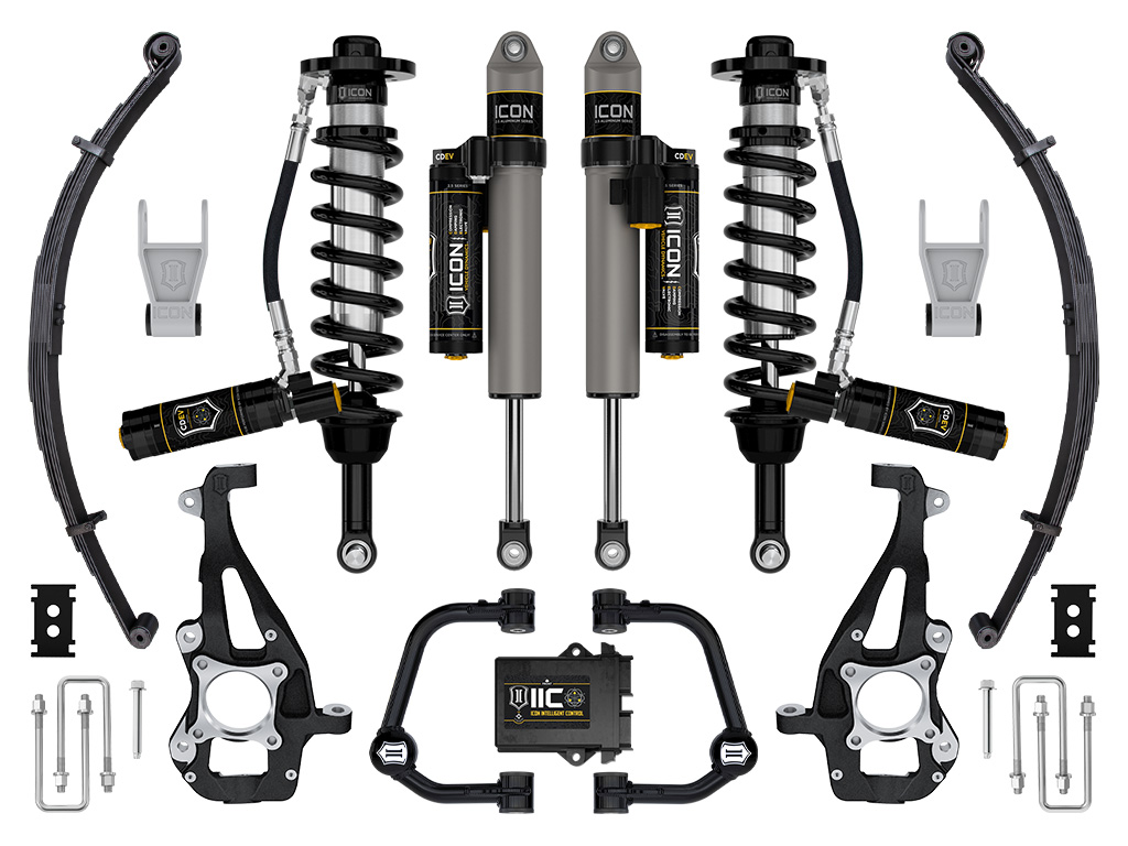 ICON 2021-2024 Ford F-150 4WD, 3.5-4.5" Lift, Stage 5 Suspension System, Tubular, w/ Leaf Packs