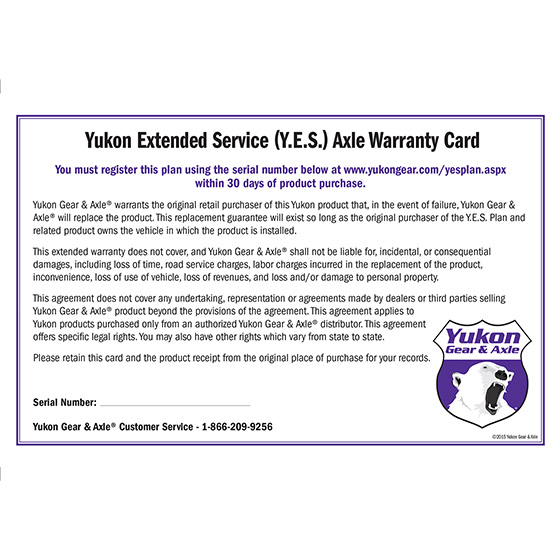 Yukon Extended Service plan for axle shaft. 