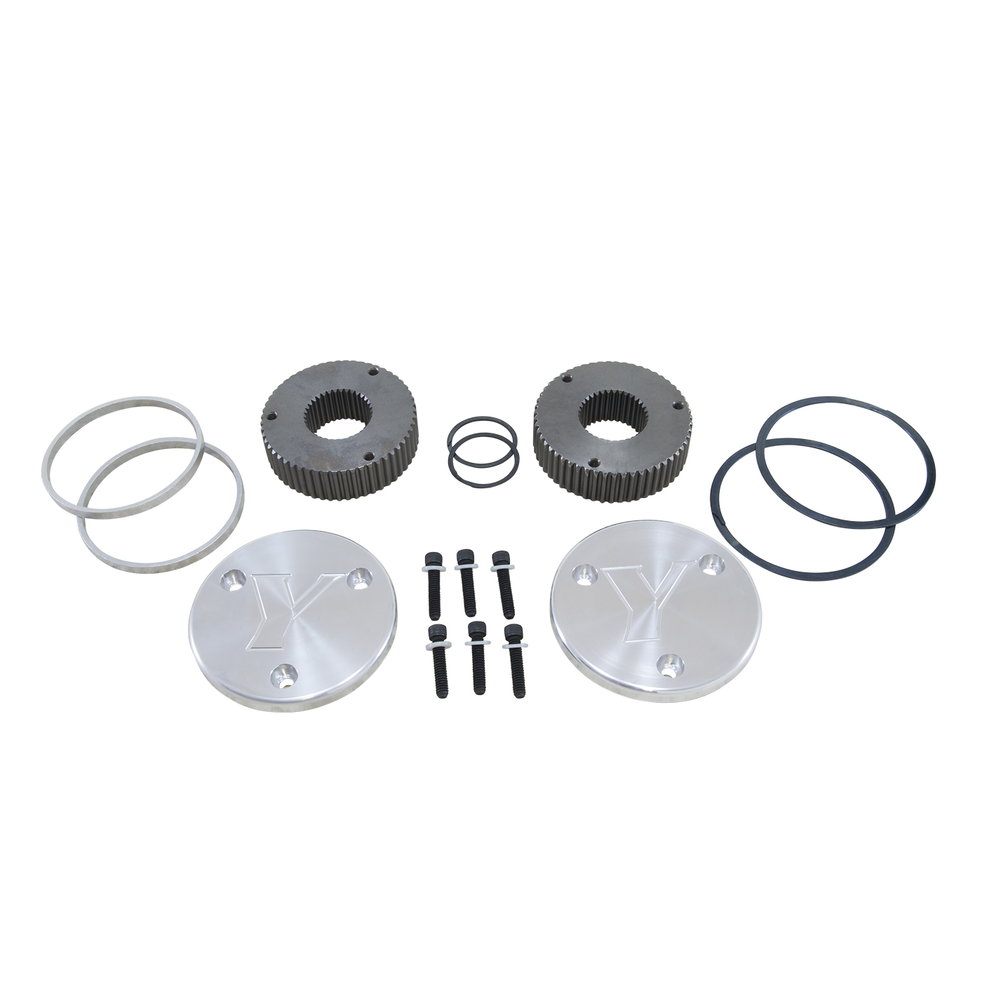 Yukon Hardcore Drive Flange Kit Dana 60 35-Spl Outer Stubs with Engraved Caps